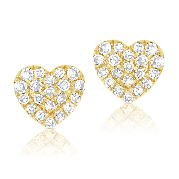 women's earrings with contemporary style -14K Yellow Gold Diamond Heart Stud Earrings