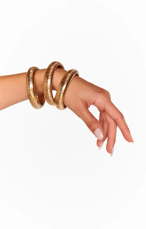 women's bracelets with geometric elegance -Ettika Golden Hour Flex Snake Chain Stretch Bracelet Set ~ Gold