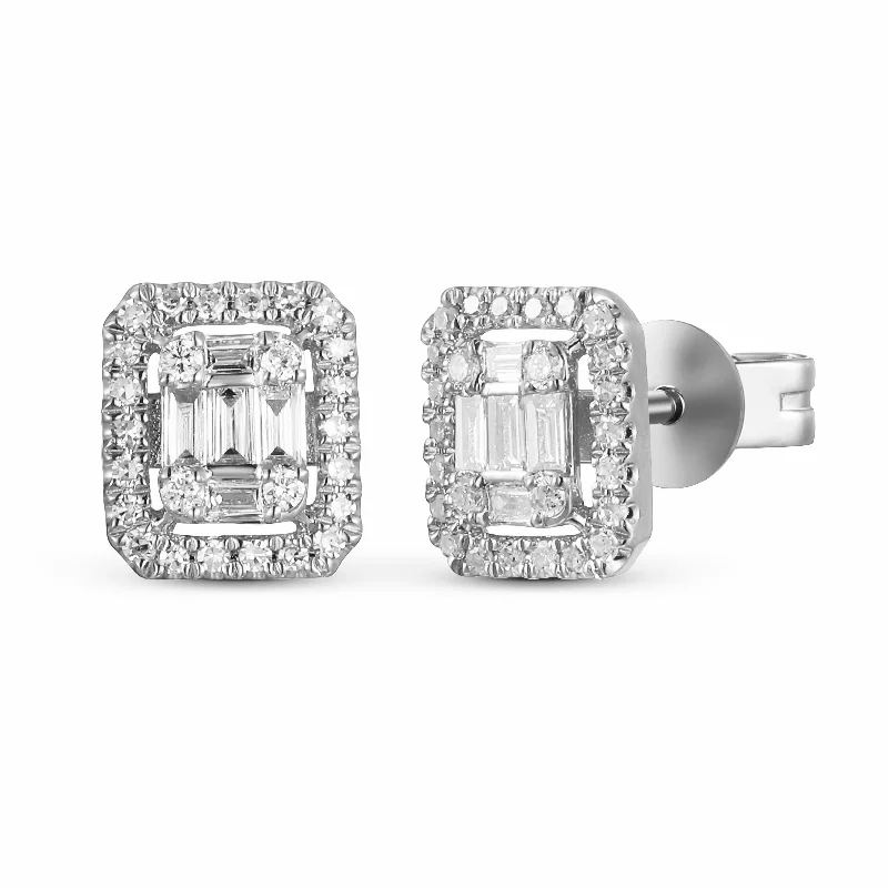 women's earrings with ruby -14K White Gold Diamond Square Earrings