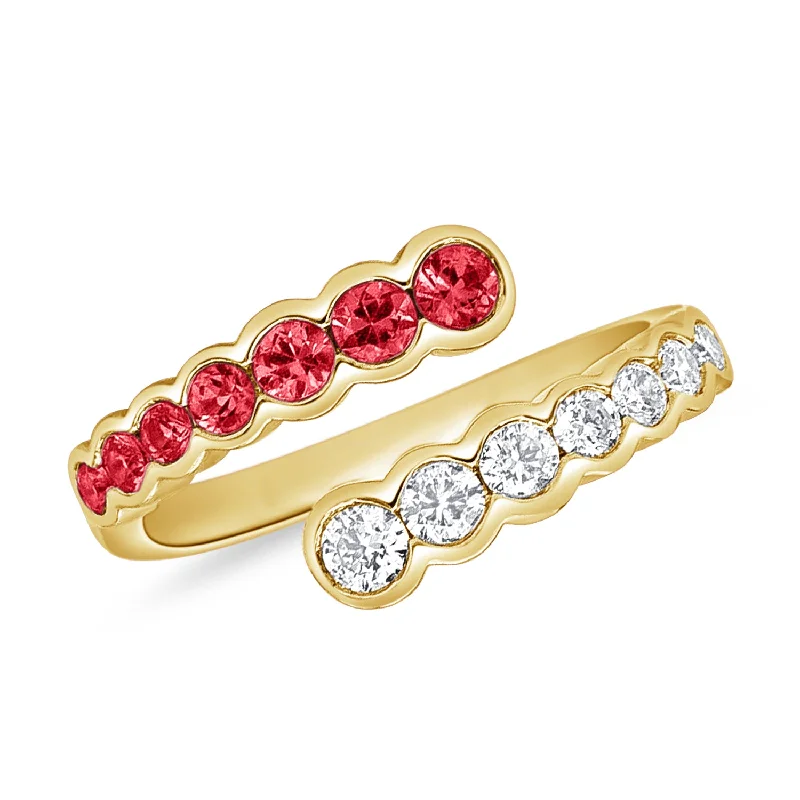 women's engagement rings with eternity band -Ruby and Diamond Bezel Wrap Ring in 14K Gold