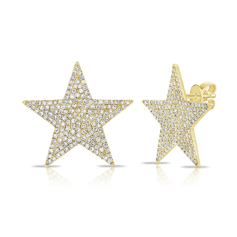 women's earrings with looped chains -14K Yellow Gold Diamond Extra Large Star Earrings