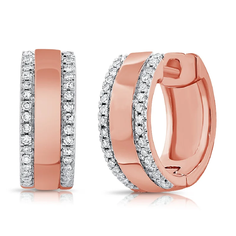 women's earrings with contemporary style -14K Rose Gold Diamond Medium Huggie Earrings