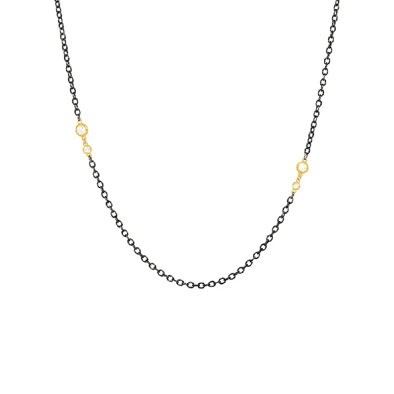 women's necklaces with hammered finish -Sterling Silver Black Rhodium MARLIE Chain with 4 Round Diamonds