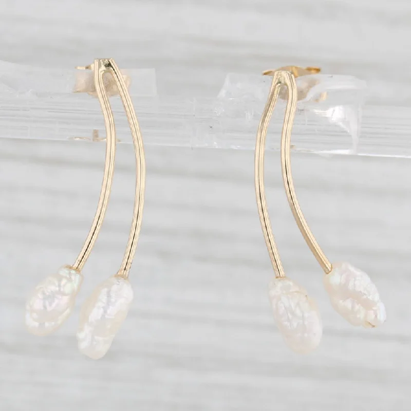 women's earrings with rose-cut diamonds -Freshwater Rice Krispie Baroque Pearl Drop Earrings 14k Yellow Gold