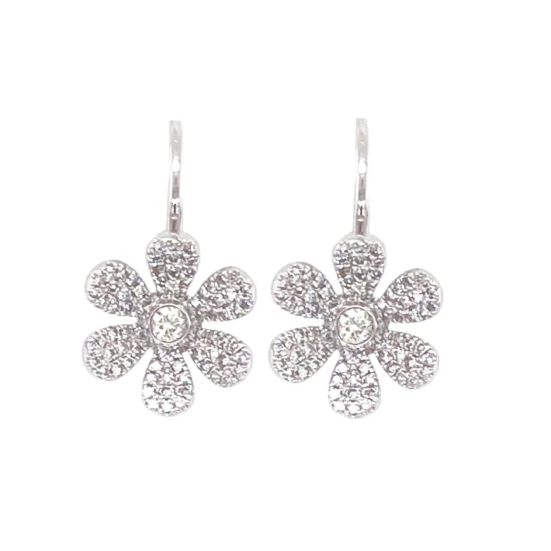 women's earrings with contemporary finish -14K White Gold Diamond Flower Diamond Earring