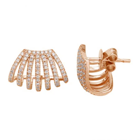 women's earrings with feather design -14K Rose Gold Multi Row Caged Diamond Earring