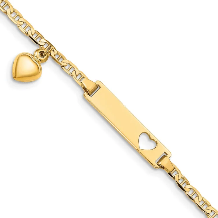 women's bracelets with dual-tone metal -14k Cut-out Heart w/Dangling Heart Children's Anchor Link ID Bracelet