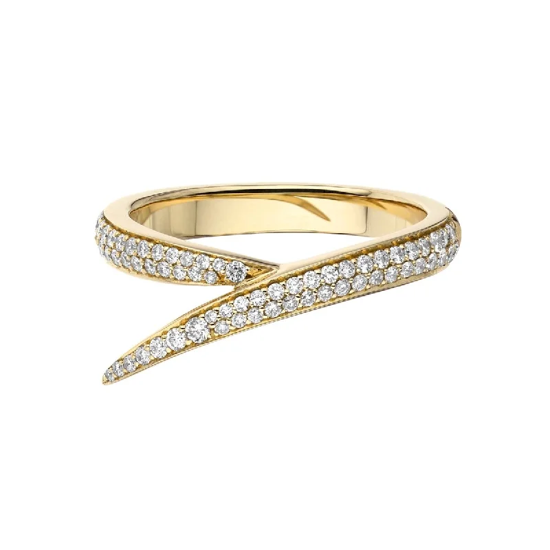 women's engagement rings with half diamond band -Interlocking Single Ring - 18ct Yellow Gold & Diamond