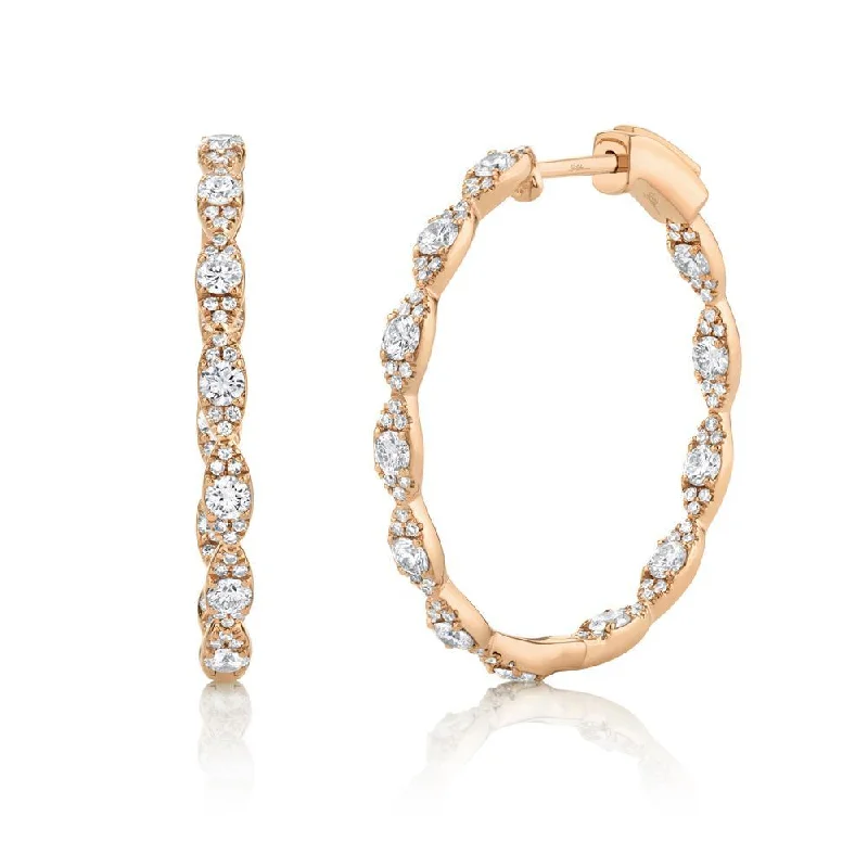 women's earrings with hoop style -14K Rose Gold Diamond Hoop Earrings