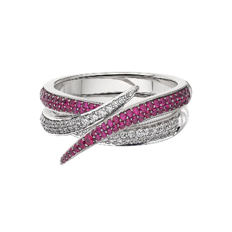 women's engagement rings with large side diamonds -Interlocking Duo Ring - White Diamond & Pink Sapphire