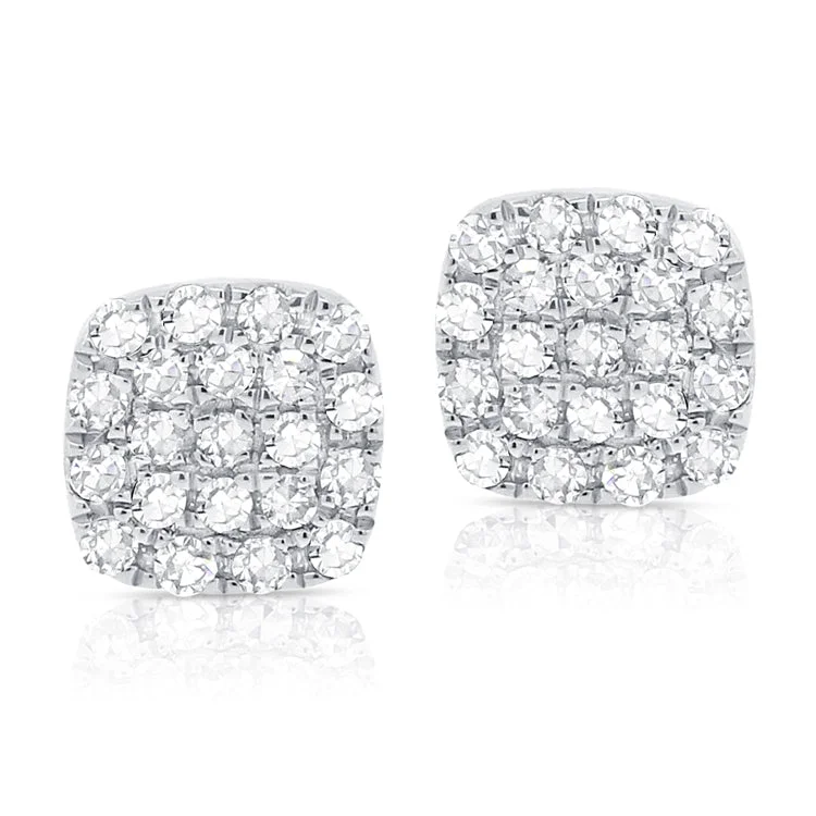 women's earrings with polished metal -14K White Gold Diamond Small Petite Cushion Stud Earrings