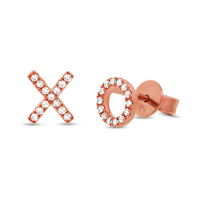 women's earrings with baroque pearl -14K Rose Gold Diamond "XO" Stud Earrings