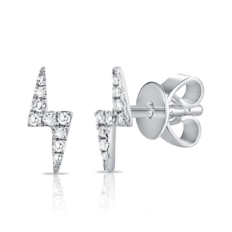 women's earrings with three-stone setting -14K White Gold Diamond Lightning Bolt Stud Earrings