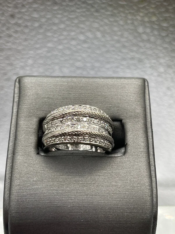 women's engagement rings with twisted metal design -Ladies or Gents 18 Karat Solid White Gold Charriol Diamond Wide Band