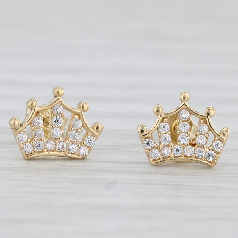 women's earrings with bezel-set stones -0.18ctw Cubic Zirconia Crown Stud Earrings 18k Yellow Gold