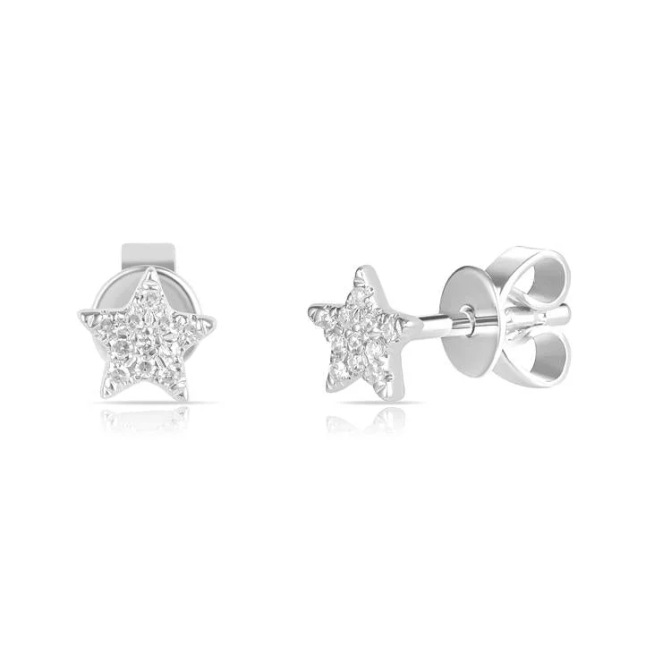 women's earrings with teardrop stones -14K White Gold Diamond Mini Star Stud Earrings