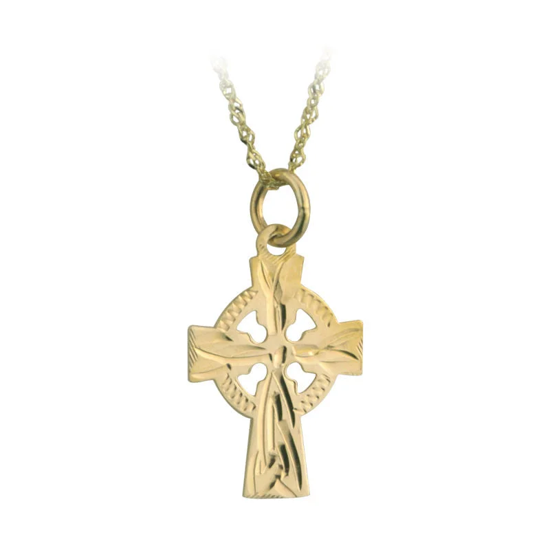 women's necklaces with cubic zirconia pendant -14k Gold Hand Engraved Celtic Cross