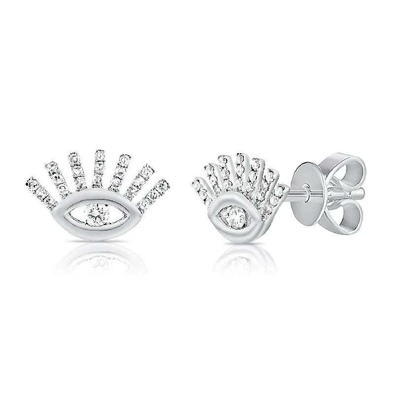 women's earrings with unique patterns -14K White Gold Diamond Evil Eye Stud Earrings