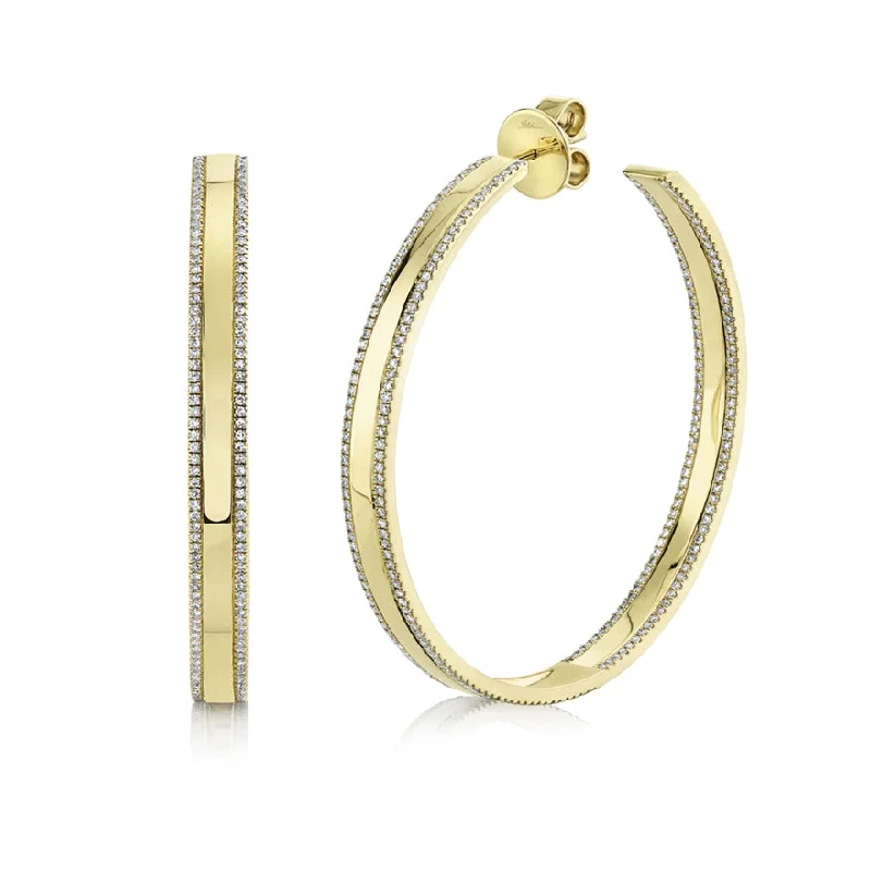 women's earrings with stud setting -14K Yellow Gold Diamond High Polished Hoop Earring