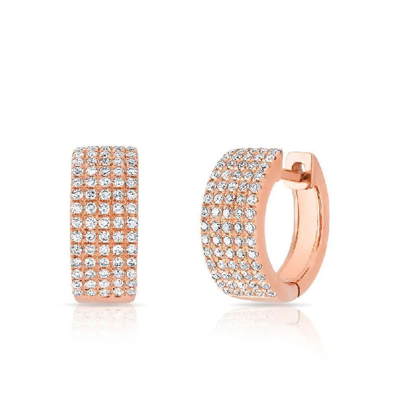 women's earrings with looped chains -14K Rose Gold Diamond Pave Thick Huggie Earrings