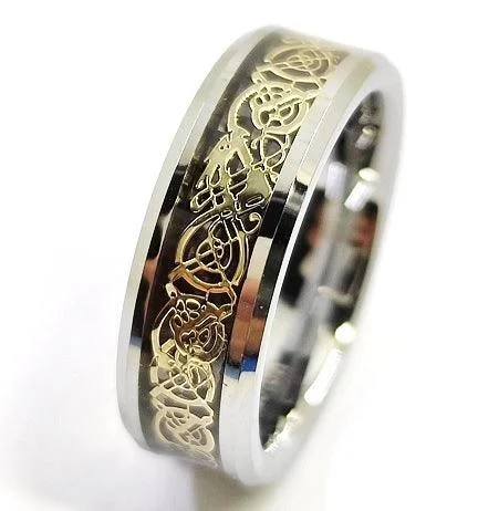 women's rings with intricate patterns -Unique & Co Tungsten Ring with Yellow IP Carbon Fiber