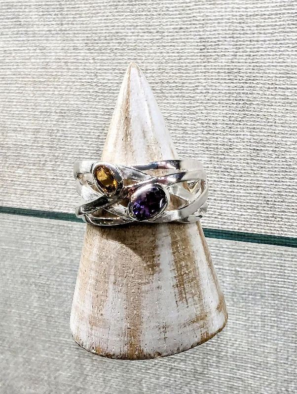 women's rings with sapphire -Silver Amethyst and Citrine Ring