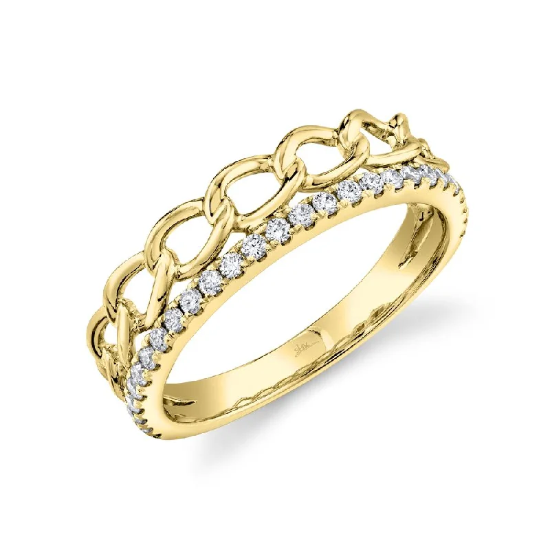 women's engagement rings with classic solitaire -14K Yellow Gold Round Diamond Slim Link Ring