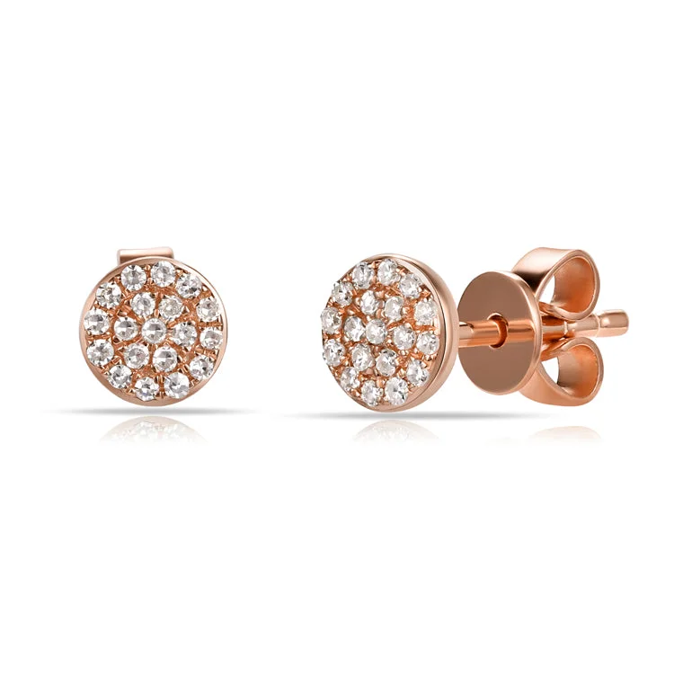 women's earrings with minimalist style -14K Rose Gold Diamond Disc Stud Earrings