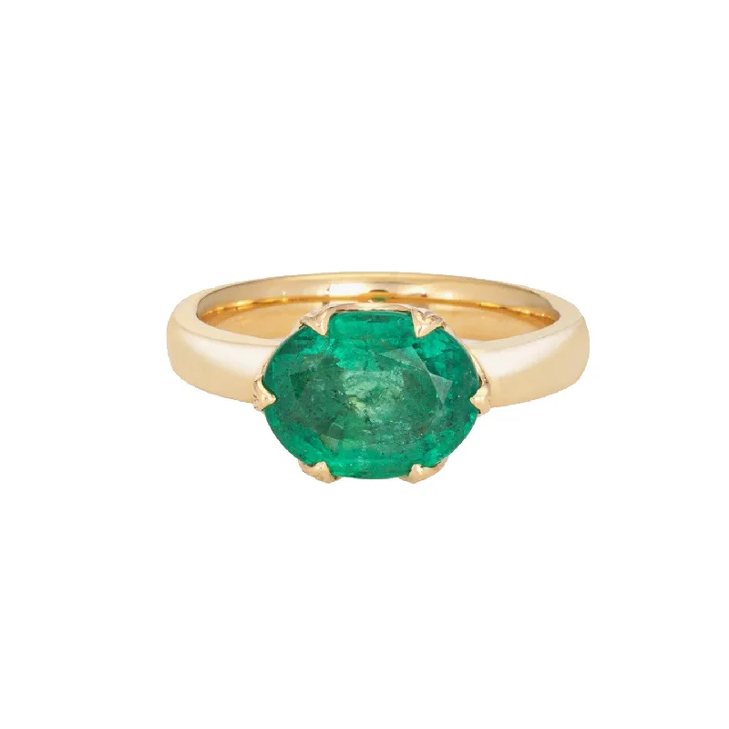 women's rings with engraved accents -Oval Emerald Ring