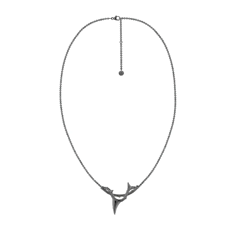 women's necklaces with pearl -Rose Thorn Branch Pendant - Silver Black Rhodium