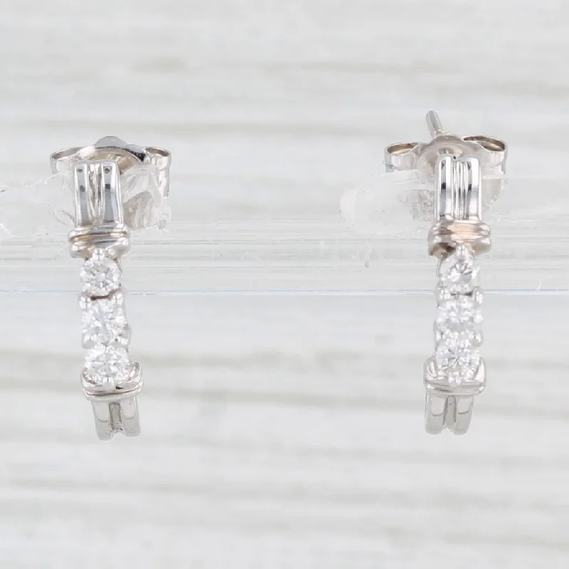 women's earrings with teardrop stones -0.23ctw 3-Stone Diamond J-Hook Earrings 14k White Gold Drops