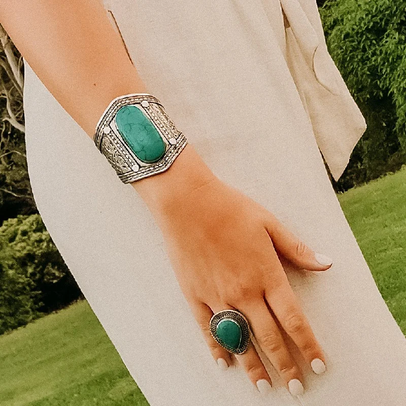 women's rings with crystal accents -Green Stone Tribal Ring