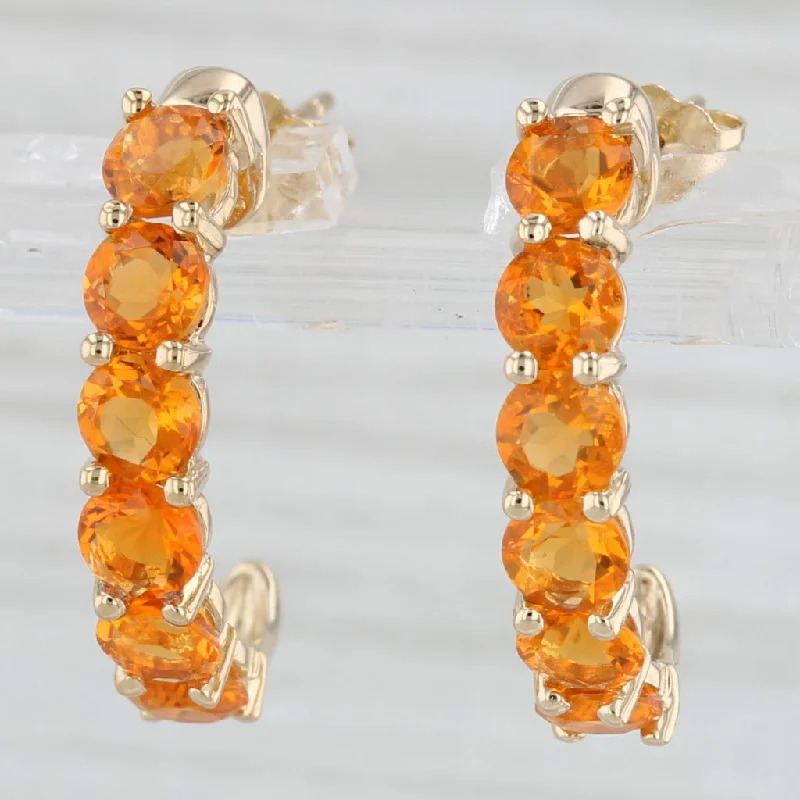 women's earrings with bohemian style -Orange Fire Opal Half Hoop J-Hook Earrings 14k Yellow Gold