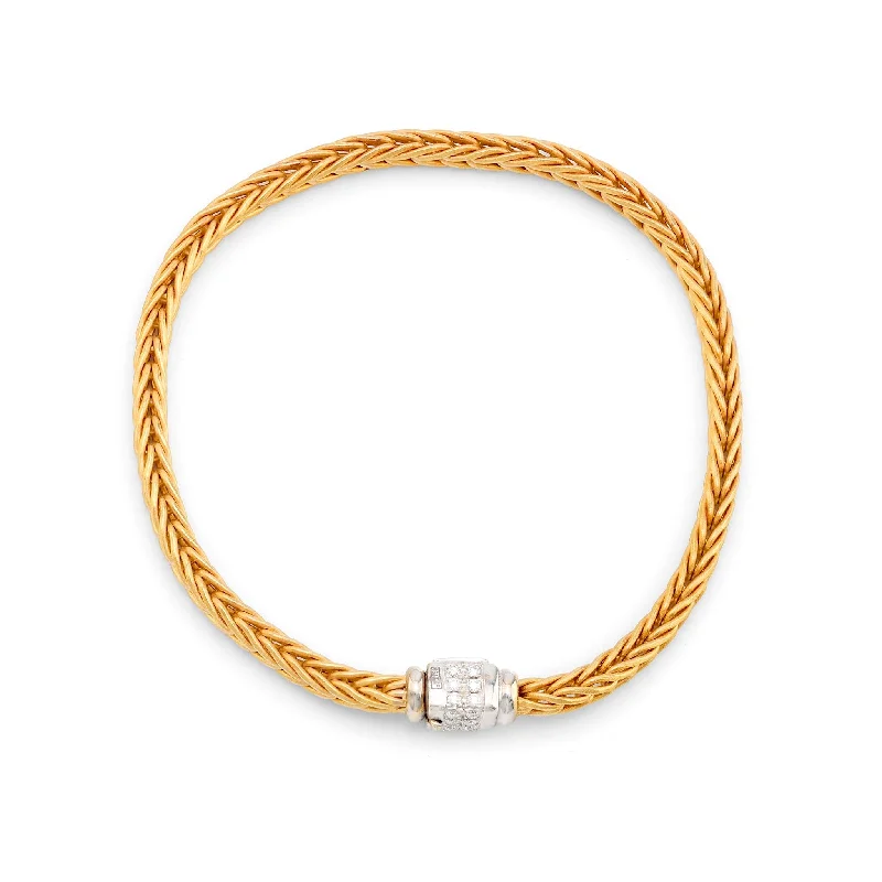 women's bracelets with vintage finish -La Pepita Italy diamond 18k matte gold wheat weave bracelet