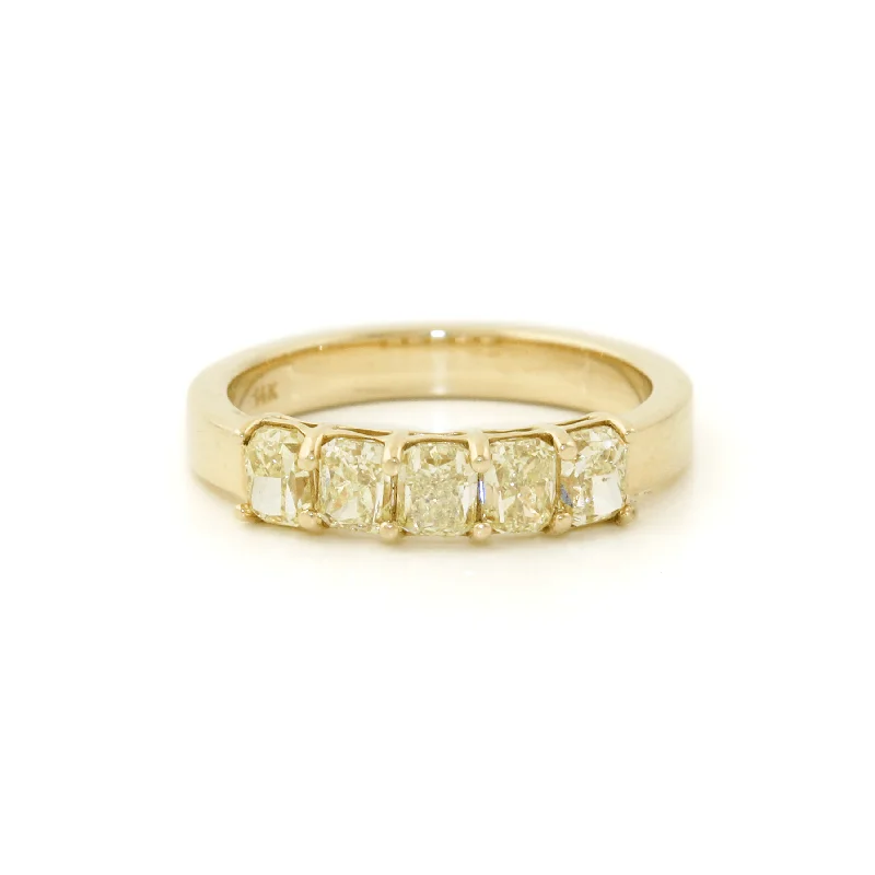 women's engagement rings with large side diamonds -14k Gold x 4mm 1.7ct Fancy Yellow Emerald-Cut Diamond Quinet