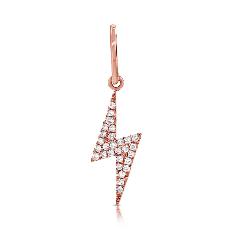 women's earrings with spiral design -14K Rose Gold Diamond Lightning Bolt Charm