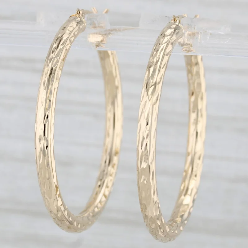 women's earrings with ribbon shape -Patterned Round Hoop Earrings 14k Yellow Gold Snap Top Hoops