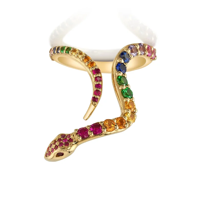 women's rings with sparkling band -Rainbow Snake Ring