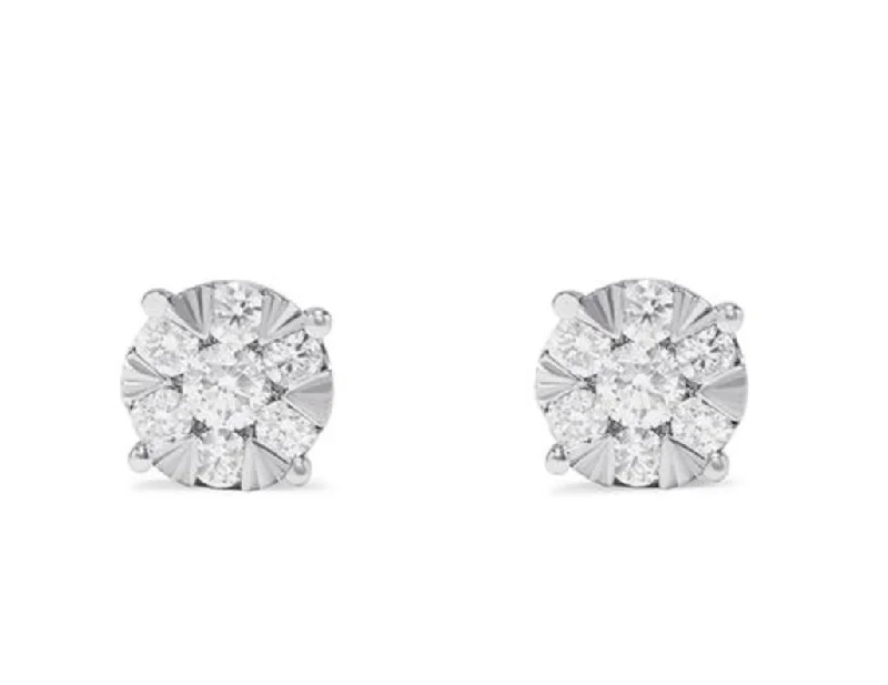 women's earrings with sapphire -14K White Gold Diamond Cluster Stud Earring