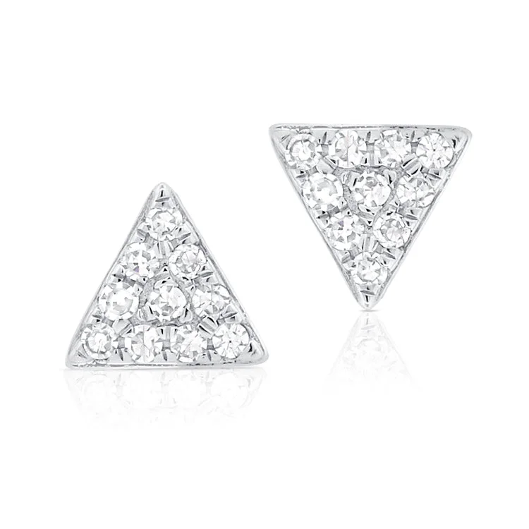 women's earrings with diamond accents -14K White Gold Diamond Mini Triangle Earrings