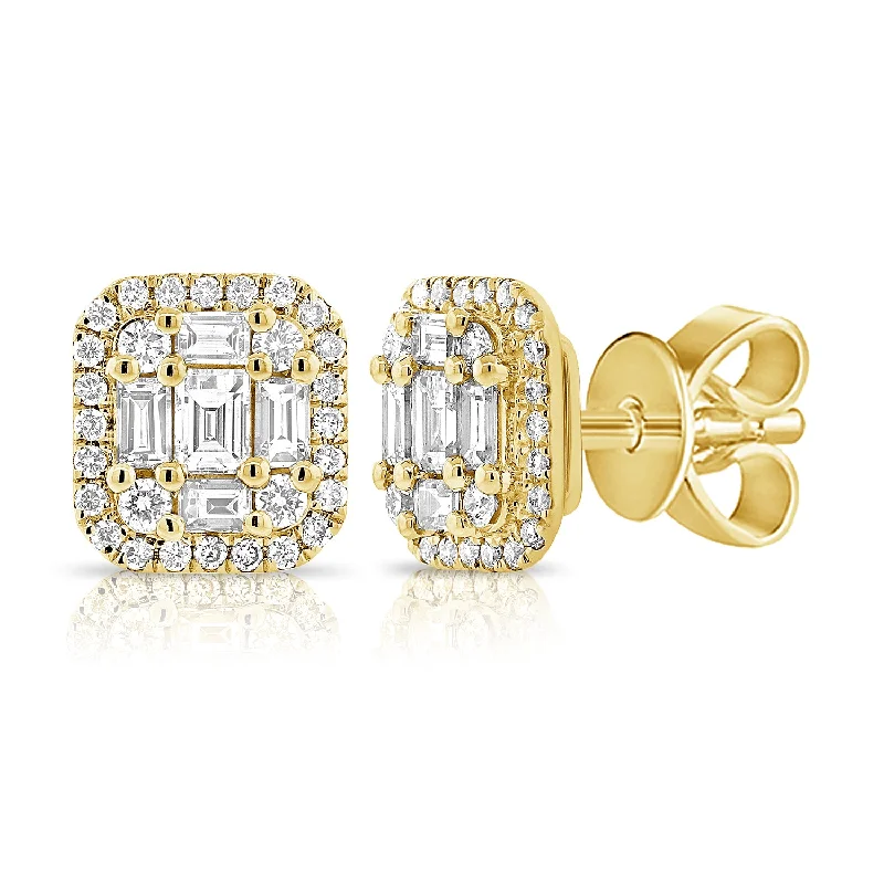 women's earrings with luxurious finish -14K Yellow Gold Diamond Cluster Square Earrings