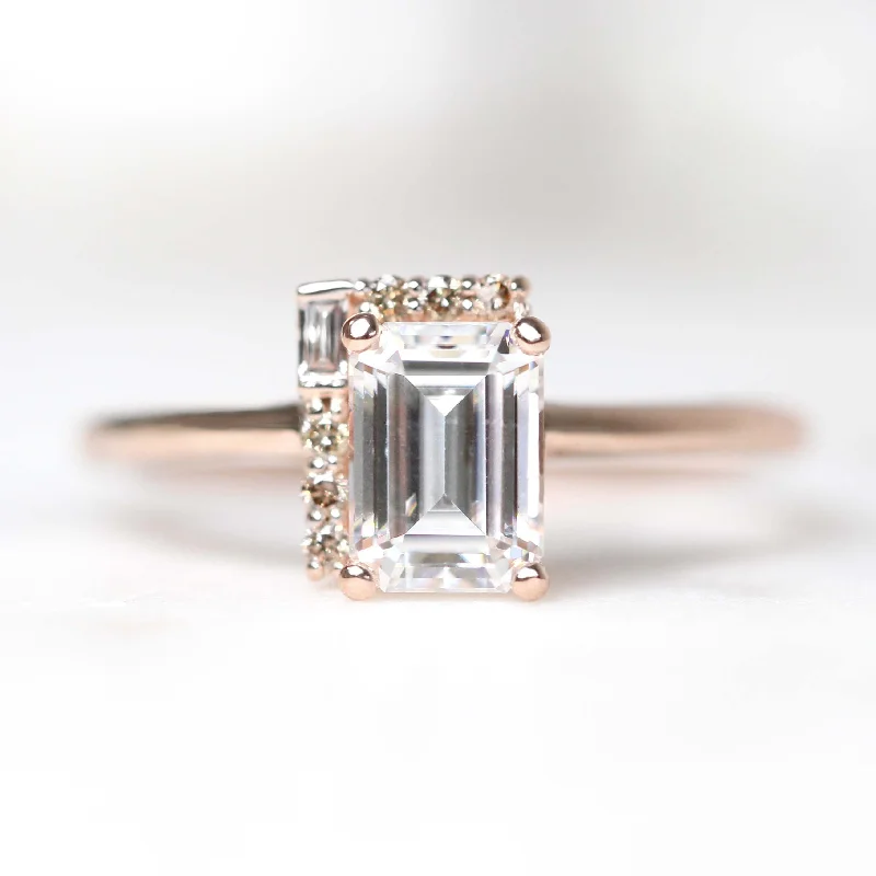 women's engagement rings platinum -Celine Ring with a 0.92 Carat Emerald Cut Moissanite and Cognac Accent Diamonds in 14k Rose Gold - Ready to Size and Ship