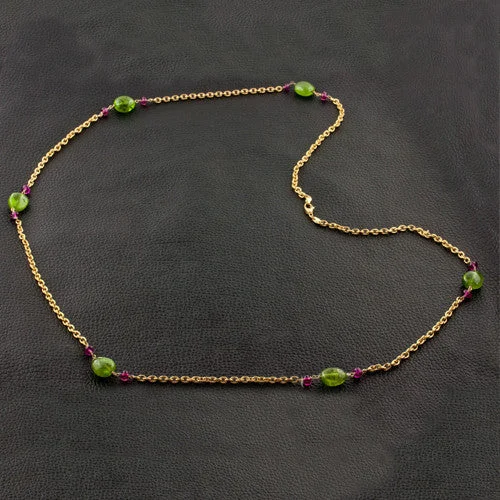 women's necklaces with heart charm -Peridot & Rubellite Bead Chain