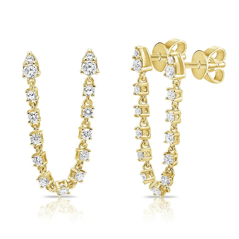 women's earrings with birthstone -14K Yellow Gold Diamond Chain Earring