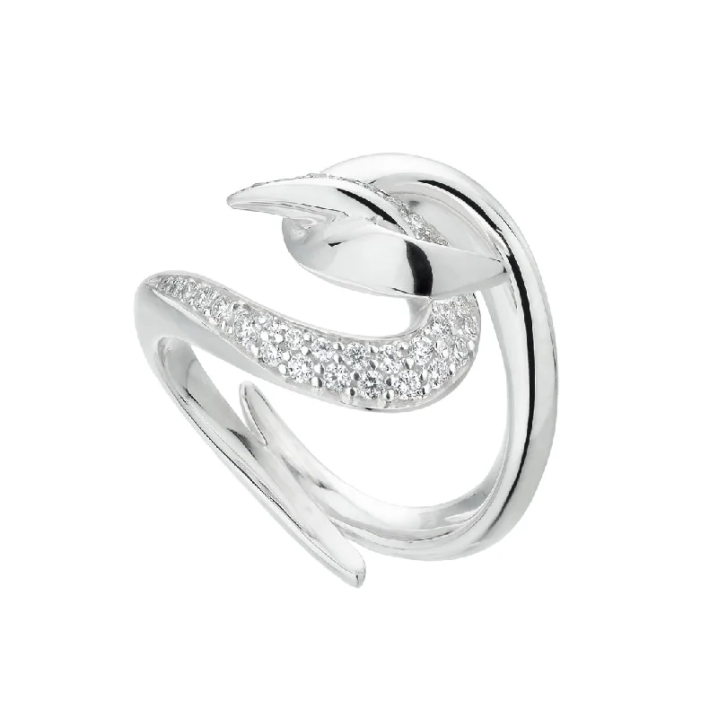 women's engagement rings with oval-cut diamond -Hook Ring - Silver & Diamond