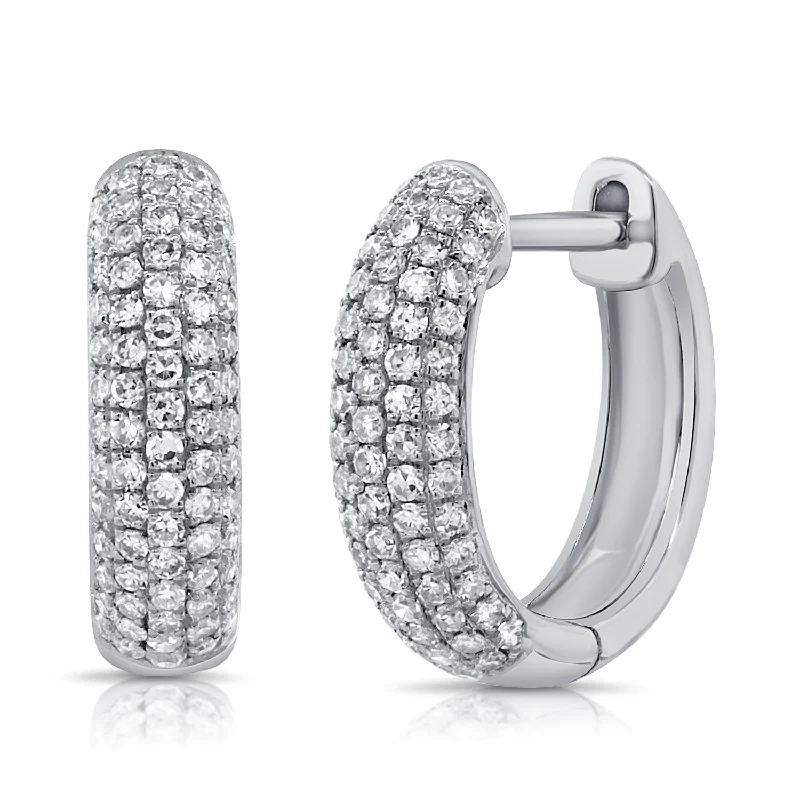 women's earrings with contemporary finish -14K White Gold Diamond Pave Huggie Earrings