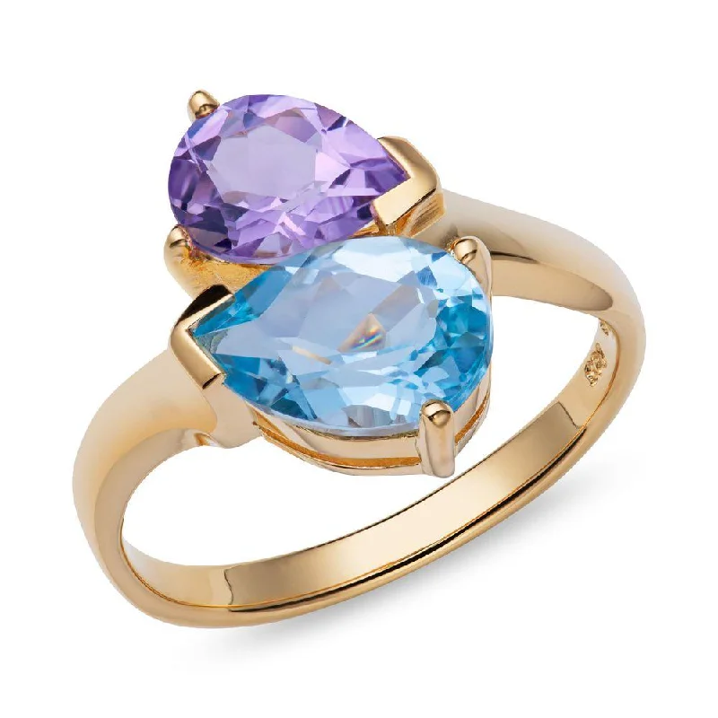 women's rings with trendy look -Unique & Co Gold Vermeil Amethyst and Blue Topaz Ring