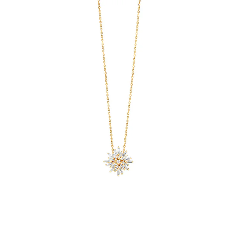 women's necklaces with fine chain -18 Karat Yellow Gold mini star pendant with Baguette and White Diamonds