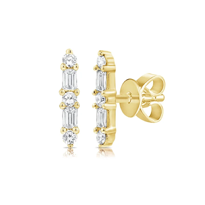 women's earrings with linear drop -14K Yellow Gold Diamond Bar Earrings