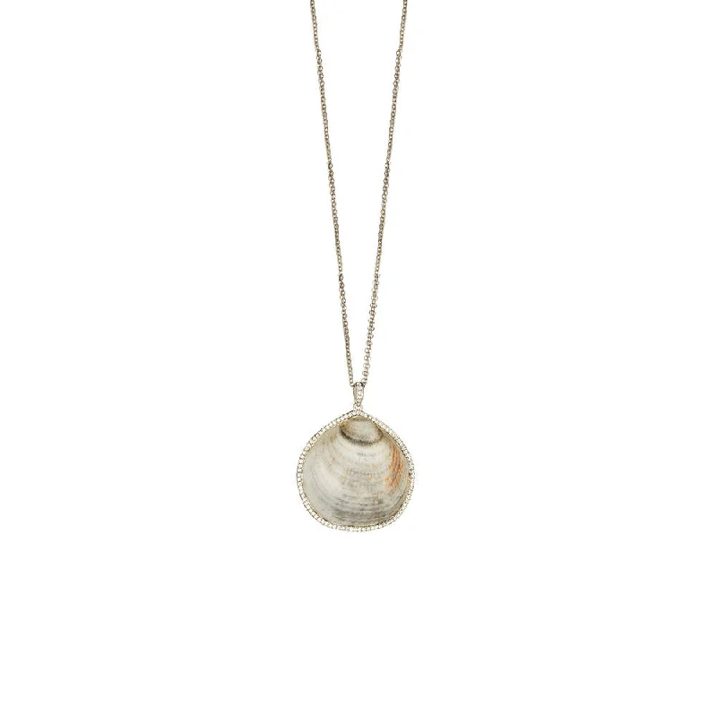 women's necklaces with long gold chain -14 Karat White gold Diamond Seashell